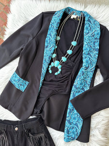 Black Turquoise Tooled Blazer