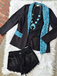 Black Turquoise Tooled Blazer