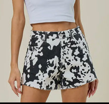 Load image into Gallery viewer, Cow Print Denim Shorts