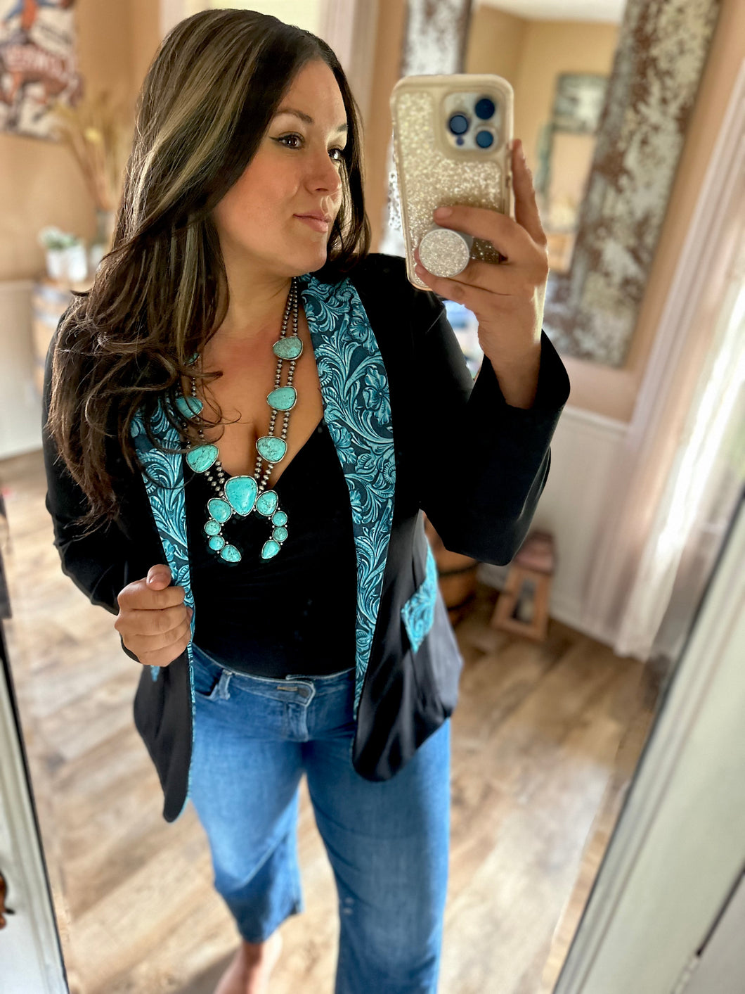 Black Turquoise Tooled Blazer