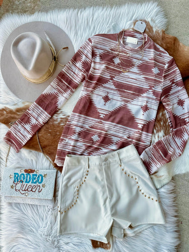 Mocha Aztec Mesh Top