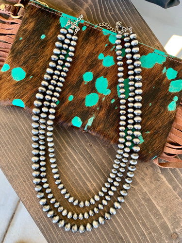 Silver Navajo Style Pearl Tristrand Necklace
