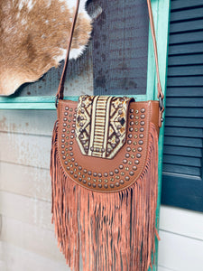 Aztec Flap Leather Fringe Crossbody