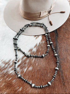 48” Silver Navajo Style Pearl Necklace