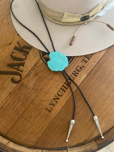 Turquoise Slab Brown Bolo Necklace