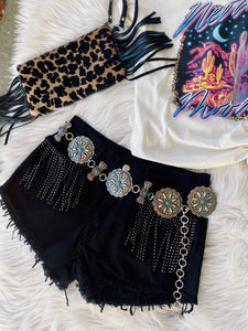 The Walker Denim Fringe Shorts