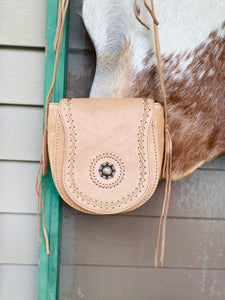 Leather Concho Crossbody - Tan