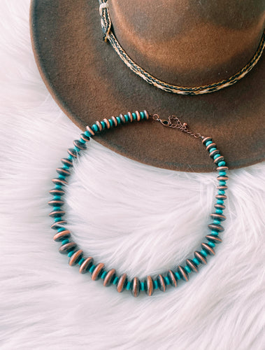 Copper and Turquoise Flat Navajo Pearl Style Necklace