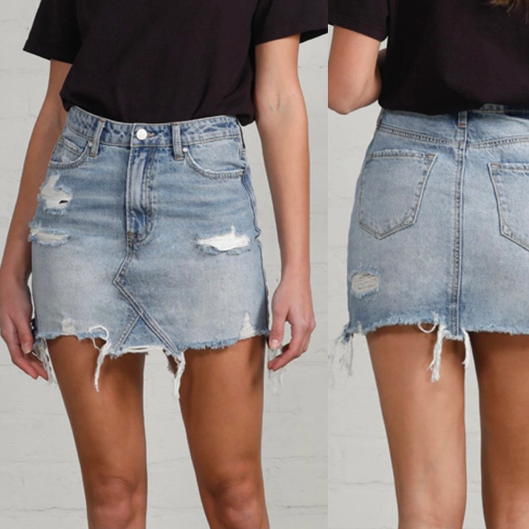 The Mace Distressed Denim Skirt