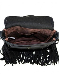 Basketweave Tooled Fringe Crossbody - Coffee