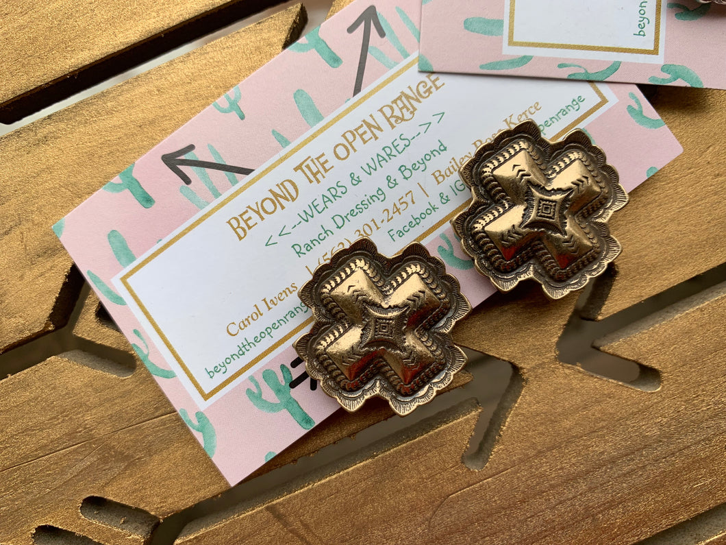 Clip-On Etched Crosses - Antique Gold