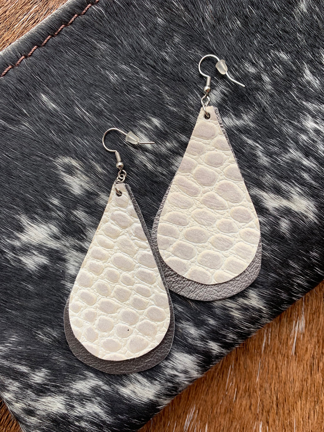 Ivory Embossed Leather Earrings