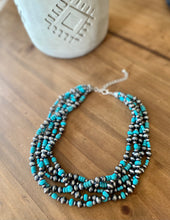 Load image into Gallery viewer, 5-Strand Turquoise and Silver Beaded Necklace