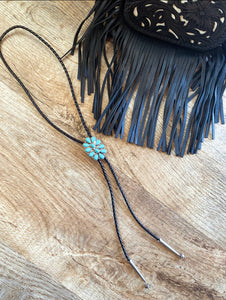 Turquoise Oval Black Bolo Necklace