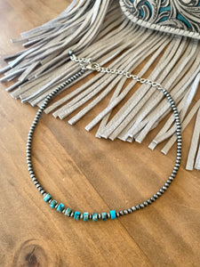 Silver Navajo Style Pearl Gemstone Necklace
