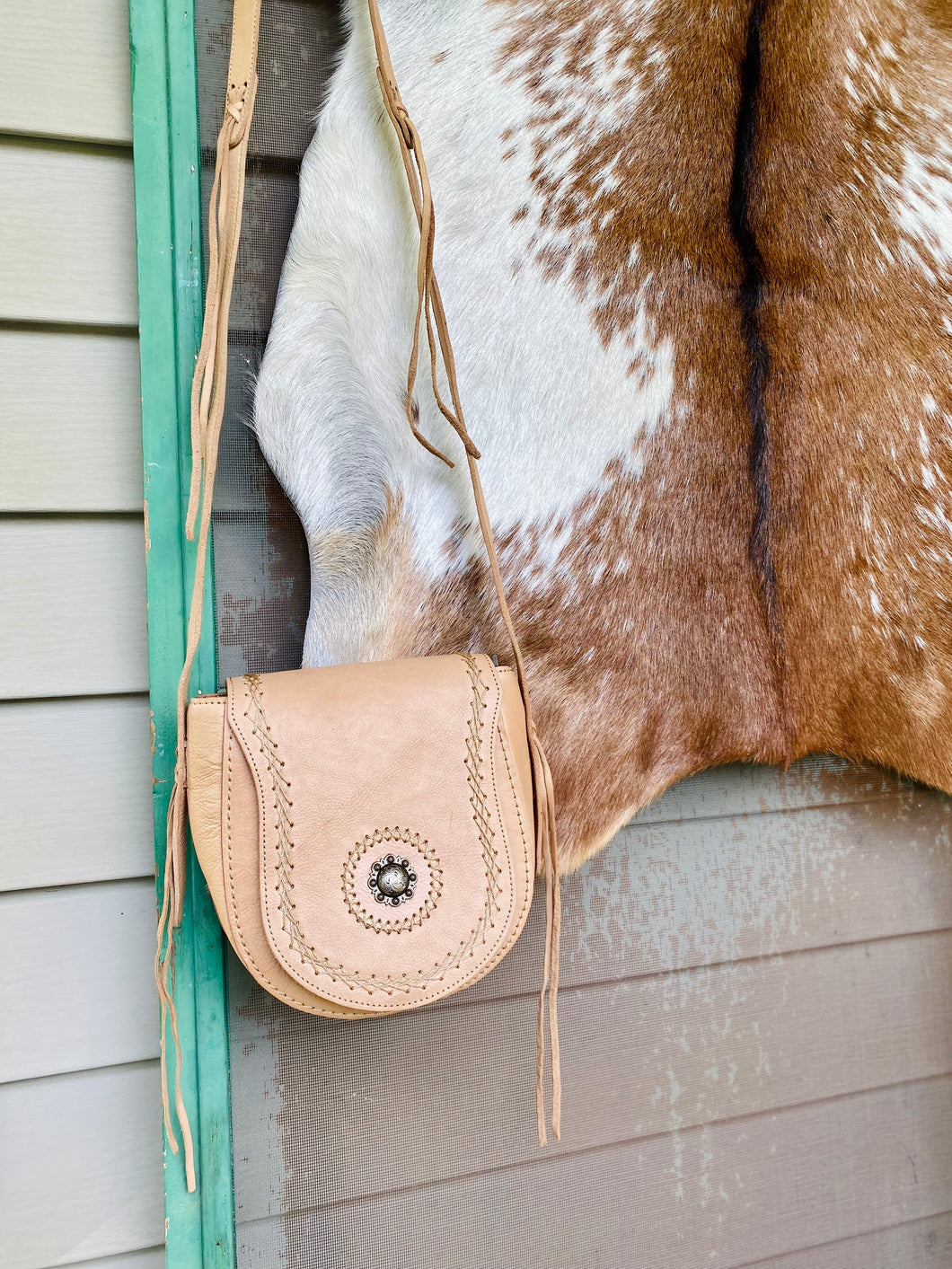 Leather Concho Crossbody - Tan