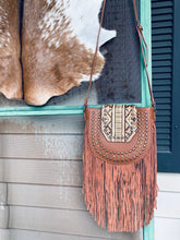 Load image into Gallery viewer, Aztec Flap Leather Fringe Crossbody