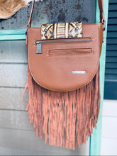 Load image into Gallery viewer, Aztec Flap Leather Fringe Crossbody